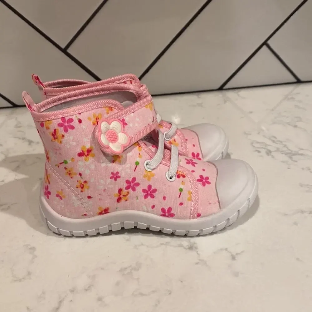 Modit pink floral high top hook and loop closure girls cute girly size 9